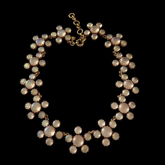 J. Crew Gold-Tone Iridescent White Opalescent Stones Statement Necklace Rare - Picture 2 of 11